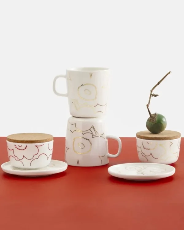 Marimekko Geschirr^Oiva - Piirto Unikko plate, 13,5 cm, white - gold