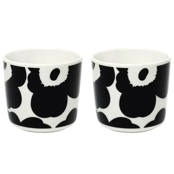 Marimekko Geschirr^Oiva – Unikko Kaffeetasse ohne Henkel, 2 Stück, Weiß – Schwarz