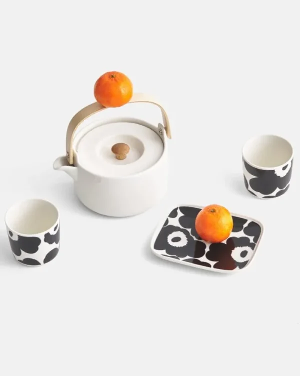 Marimekko Geschirr^Oiva – Unikko Kaffeetasse ohne Henkel, 2 Stück, Weiß – Schwarz