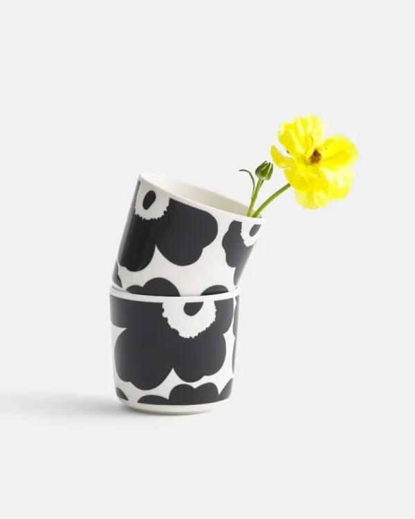 Marimekko Geschirr^Oiva – Unikko Kaffeetasse ohne Henkel, 2 Stück, Weiß – Schwarz