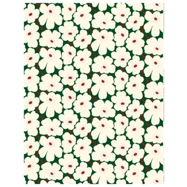 Marimekko Stoffe^Pieni Unikko Baumwollstoff, dunkelgrün - naturweiß - rosa - braunrot