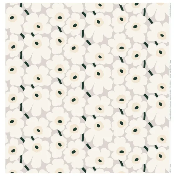 Marimekko Stoffe^Pieni Unikko Stoff, beschichtet, Beige – Cremeweiß – Dunkelgrün