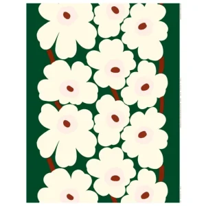 Marimekko Stoffe^Unikko Baumwollstoff, dunkelgrün - naturweiß - rosa - rötlich-braun