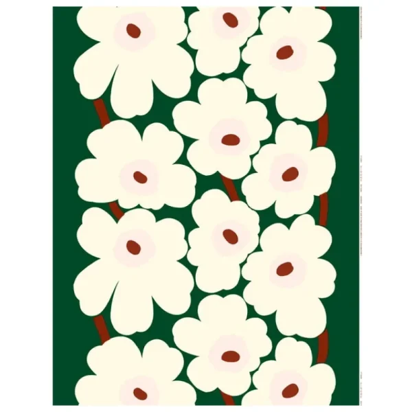 Marimekko Stoffe^Unikko Baumwollstoff, dunkelgrün - naturweiß - rosa - rötlich-braun