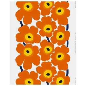 Marimekko Stoffe^Unikko Baumwollstoff, weiß - orange - dunkelblau