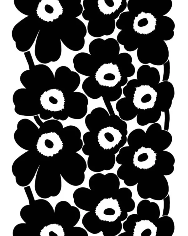 Marimekko Stoffe^Unikko Baumwollstoff, schwer, Weiß – Schwarz