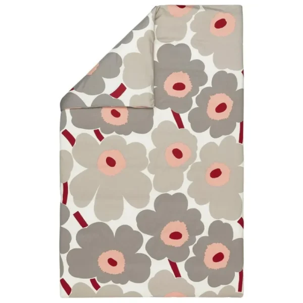 Finnish Design Shop Bettwäsche^Marimekko Unikko Bettbezug, 150 x 210 cm, naturweiß - warmgrau - rosa
