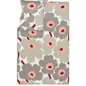 Finnish Design Shop Bettwäsche^Marimekko Unikko Bettbezug, 150 x 210 cm, naturweiß - warmgrau - rosa