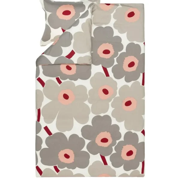 Finnish Design Shop Bettwäsche^Marimekko Unikko Bettbezug, 150 x 210 cm, naturweiß - warmgrau - rosa