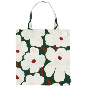 Marimekko Taschen^Unikko Beutel, dunkelgrün - naturweiß - pink - rotbraun