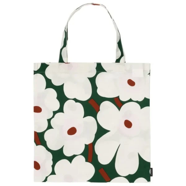 Marimekko Taschen^Unikko Beutel, dunkelgrün - naturweiß - pink - rotbraun