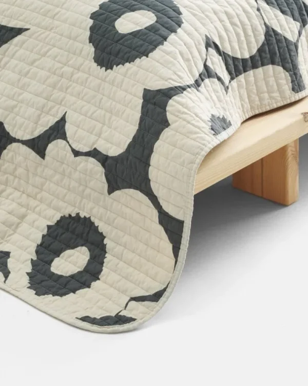Marimekko Decken Und Überwürfe^Unikko-Bettüberwurf, 160 × 260 cm, Graphitgrau - Cremeweiß
