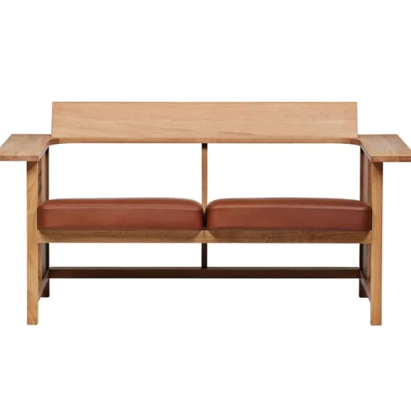 Mattiazzi Sofas Und Liegen-MC10 Clerici 2 Sitzer Bank, Eiche – hellbraunes Leder