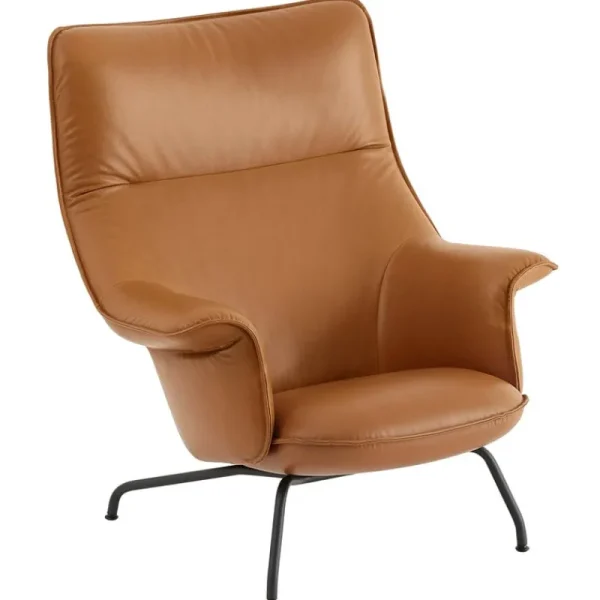 HAY Sitzgelegenheiten-Muuto Doze Loungesessel, cognacbraunes Leder – Anthrazit