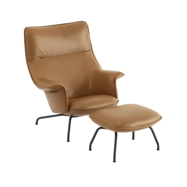 HAY Sitzgelegenheiten-Muuto Doze Loungesessel, cognacbraunes Leder – Anthrazit