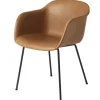 Vitra Sitzgelegenheiten-Muuto Fiber Sessel, Rohrgestell, cognacbraunes Leder/schwarz