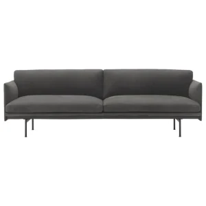 &Tradition Sofas Und Liegen-Muuto Outline Sofa, 3-Sitzer, Grace-Leder, Grau - Schwarz
