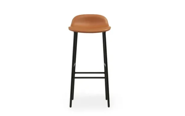 Normann Copenhagen Sitzgelegenheiten-Form Barhocker, 75 cm, schwarzer Stahl - brandyfarbenes Ultra-Le
