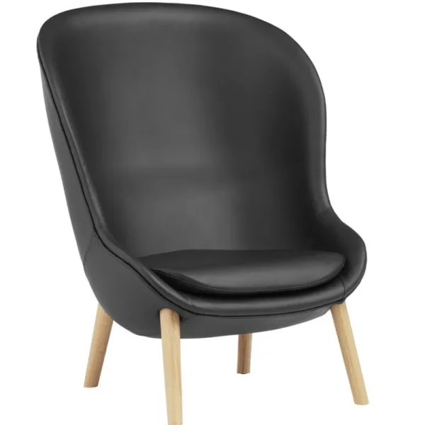 PLEASE WAIT to be SEATED Sitzgelegenheiten-Normann Copenhagen Hyg Loungesessel, hoch, Eiche - schwarzes Leder Ultra