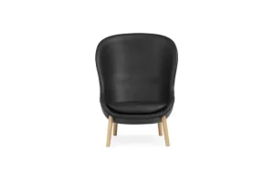 PLEASE WAIT to be SEATED Sitzgelegenheiten-Normann Copenhagen Hyg Loungesessel, hoch, Eiche - schwarzes Leder Ultra