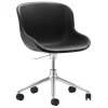 Normann Copenhagen Sitzgelegenheiten-Hyg Stuhl mit 5 Rollen, drehbar, Aluminium – Schwarzes Leder Ultra