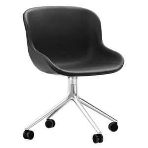 Normann Copenhagen Sitzgelegenheiten-Hyg Stuhl mit 4 Rollen, drehbar, Aluminium – Schwarzes Leder Ult