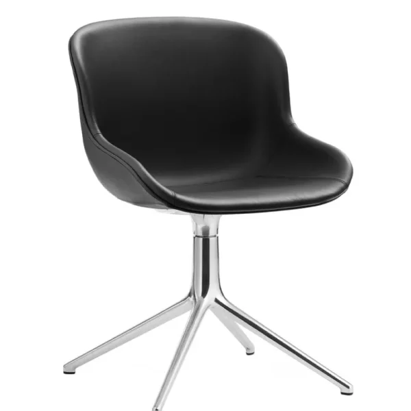 Normann Copenhagen Sitzgelegenheiten-Hyg Stuhl, drehbar, Aluminium – Schwarzes Leder Ultra
