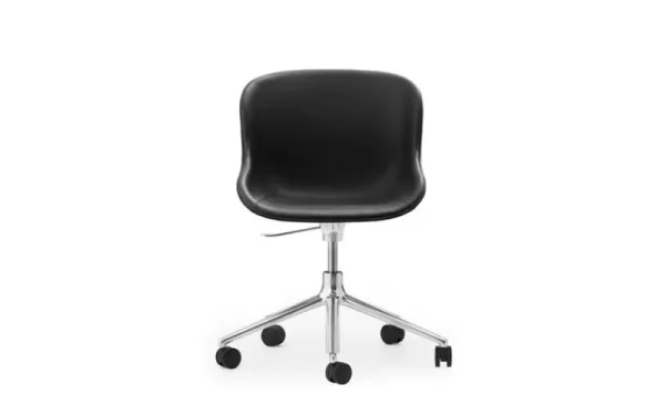 Normann Copenhagen Sitzgelegenheiten-Hyg Stuhl mit 5 Rollen, drehbar, Aluminium – Schwarzes Leder Ultra