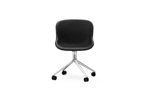 Normann Copenhagen Sitzgelegenheiten-Hyg Stuhl mit 4 Rollen, drehbar, Aluminium – Schwarzes Leder Ult