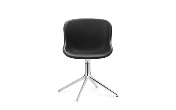 Normann Copenhagen Sitzgelegenheiten-Hyg Stuhl, drehbar, Aluminium – Schwarzes Leder Ultra