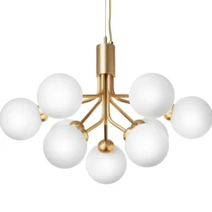 Artek Deckenleuchten-Nuura Apiales 9 Pendelleuchte, gebürstetes Messing/opalweiß