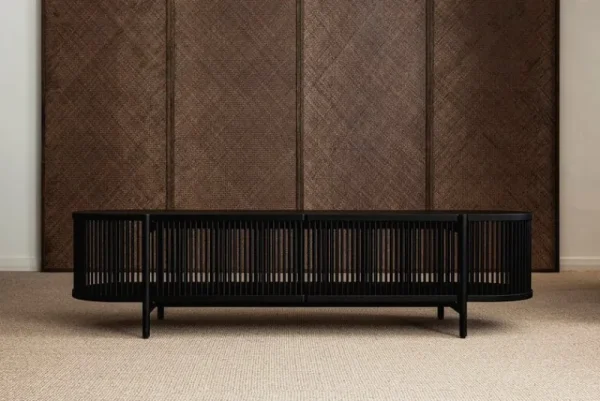 Poiat Aufbewahrungsmöbel-Bastone Sideboard mit Türen, niedrig, Schwarz