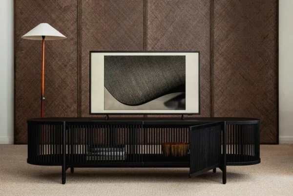 Poiat Aufbewahrungsmöbel-Bastone Sideboard mit Türen, niedrig, Schwarz
