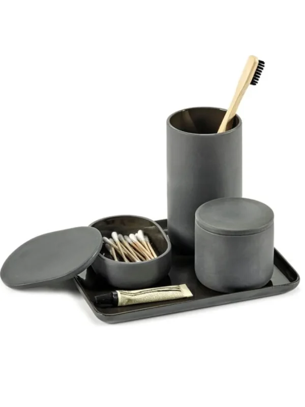 Serax Badezimmeraccessoires^Cose Behälter mit Deckel, oval, S, Dunkelgrau