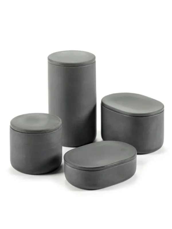 Serax Badezimmeraccessoires^Cose Behälter mit Deckel, oval, S, Dunkelgrau