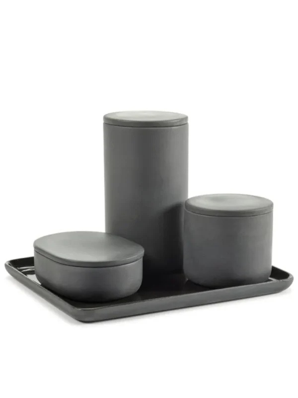Serax Badezimmeraccessoires^Cose Behälter mit Deckel, oval, S, Dunkelgrau