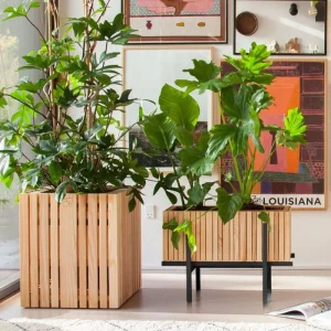 Squarely Copenhagen Garten^GrowWIDE Pflanzgefäß mit Ständer, Schwarz - Esche geölt