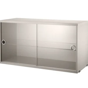 String Furniture Regale-String Vitrine mit Schiebetüren aus Glas, 78 x 30 cm, beige