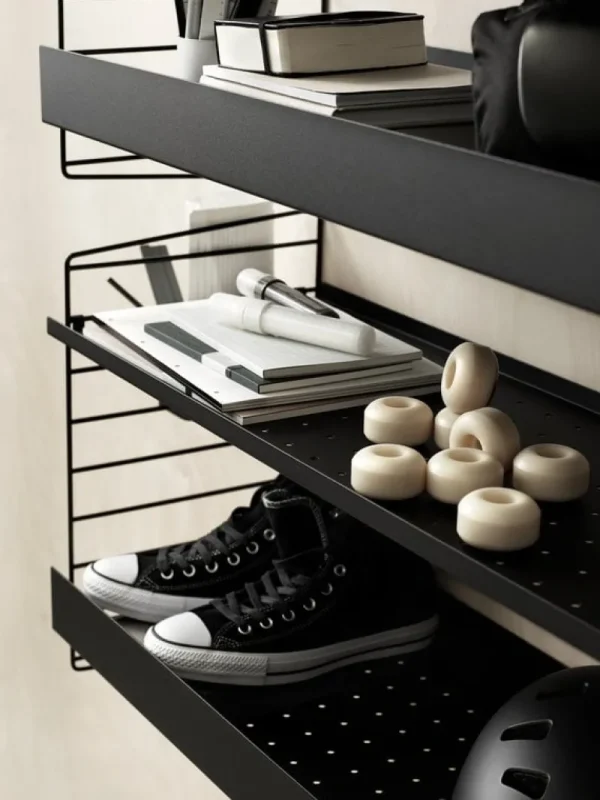 Muuto Regale-String Furniture String-Metallregal, 58 x 30 cm, niedrig, schwarz