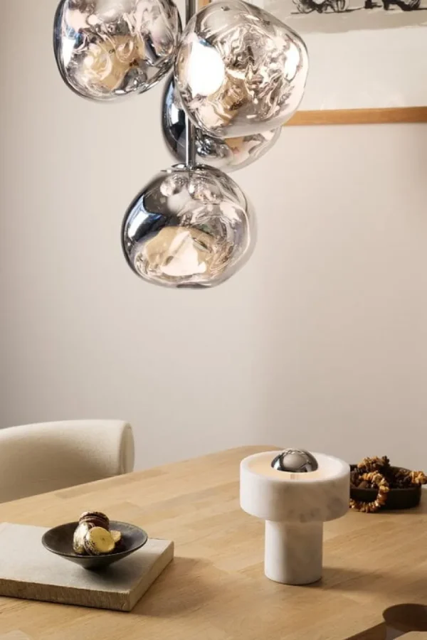 Artemide Tischlampen | Tragbare Lampen-Tom Dixon Stone tragbare LED-Tischleuchte, weißer Marmor - silber