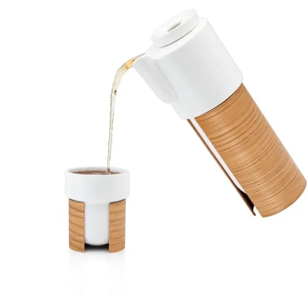 Tonfisk Design Karaffen Und Krüge^Warm Stövchen 1,1 L, Weiß - Eiche, Keramikdeckel