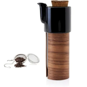 Tonfisk Design Karaffen Und Krüge^Warm Teekanne, 1,1 l, Schwarz - Walnuss, Korkdeckel