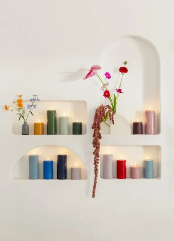 Aarikka Kerzen Und Kerzenhalter-Uyuni Lighting LED-Stumpenkerze, 7,8 x 20 cm, rustikale Textur, Nebelblau