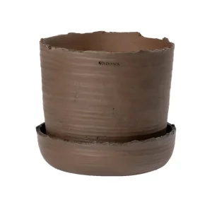 Vaidava Ceramics Indoor-gardening^Soil Topf mit Untersetzer, M, Braun