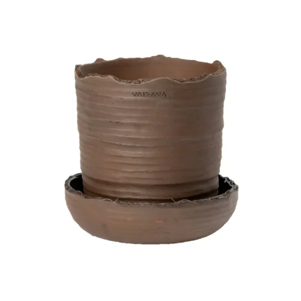 Vaidava Ceramics Indoor-gardening^Soil Topf mit Untersetzer, S, Braun