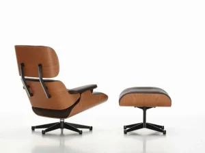 &Tradition Sitzgelegenheiten-Vitra Eames Lounge Ottomane, amerikanische Kirsche – schwarzes Leder