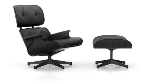 Normann Copenhagen Sitzgelegenheiten-Vitra Eames Lounge Ottomane, Esche schwarz – schwarzes Leder