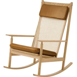 Warm Nordic Sitzgelegenheiten-Swing Schaukelstuhl, Eiche - cognacbraunes Nevada-Leder