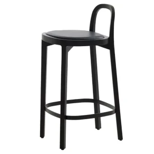 Vitra Sitzgelegenheiten-Woodnotes Barhocker Siro+, 65 cm, schwarz – schwarzes Leder