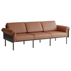 Yrju00f6 Kukkapuro Sofas Und Liegen-Yrjö Kukkapuro Ateljee 3-Sitzer-Sofa, Schwarz - cognacbraunes Leder